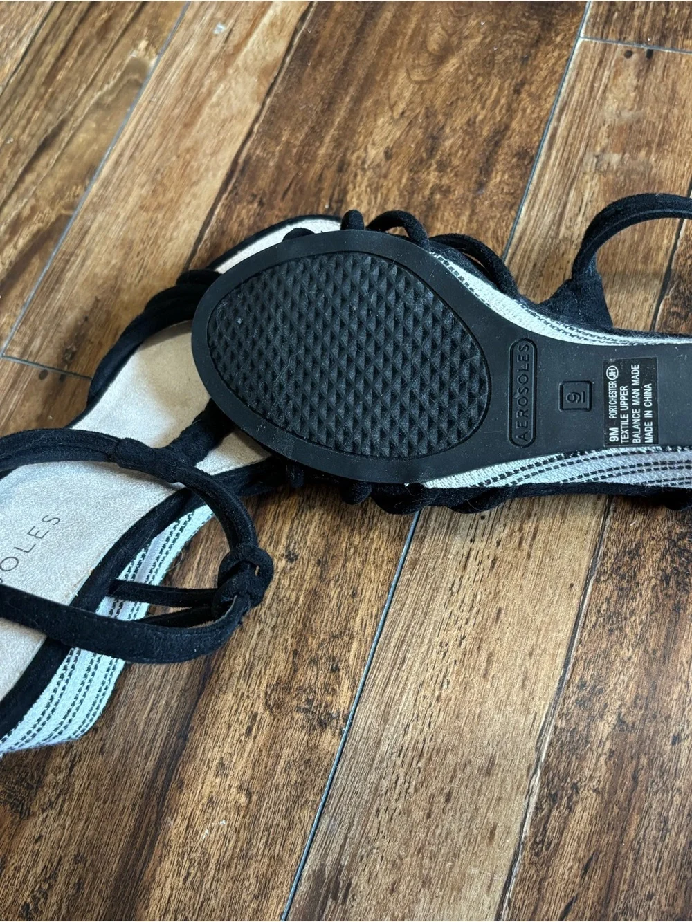 AEROSOLES Black Braided T-Strap Lace-Up Sandals size 9